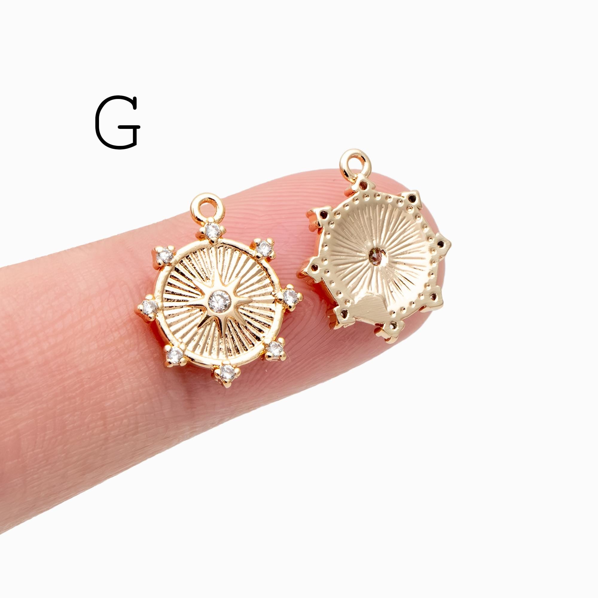 10pcs CZ Pave Gold/ Silver Sun Charm , 18K Gold/ Rhodium plated Brass, Sun Pendants (GB-1658)